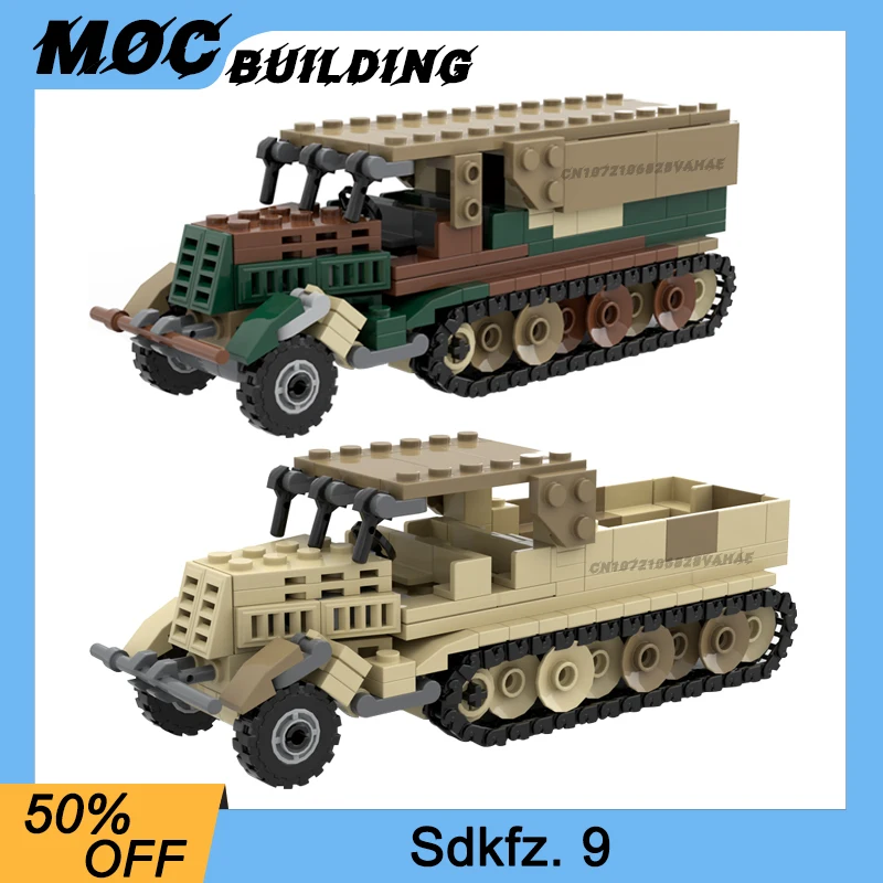 

MOC WWII Military Series Germany Half Track Armored Vehicle Model Building Blocks Tank Weapons DIY Assemble Bricks Boy Toys Gift