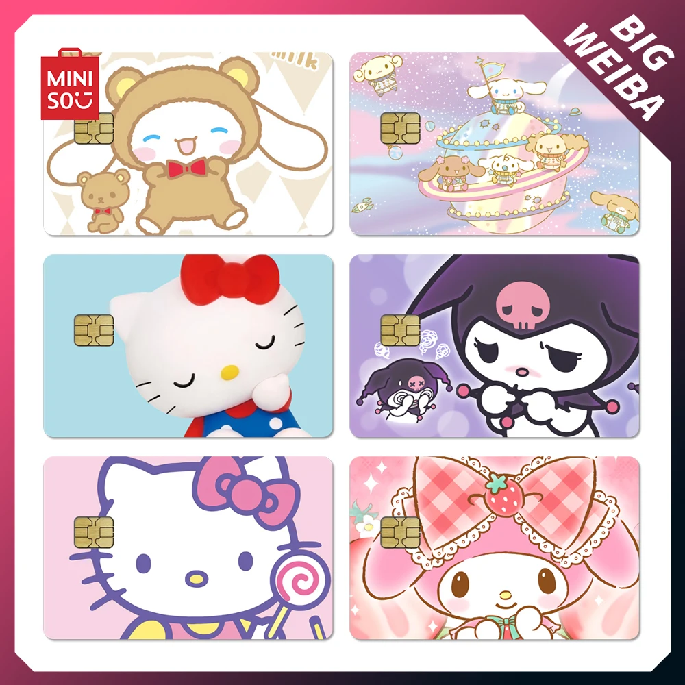 

Sweet Pink Miniso Sanrio Credit Debit Card Sticker Hello Kitty Cinnamoroll Kuromi Mymelody Kawaii Animation Chip Pass Sticker