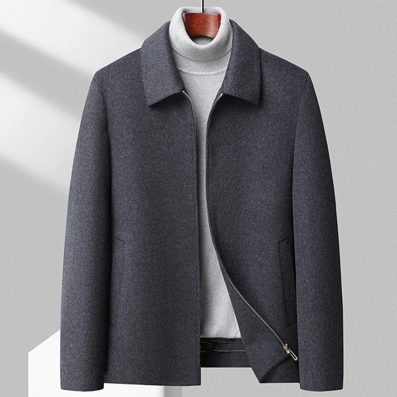 Autumn Winter Men Short Cashmere Jacket Business Casual Fashion Handsome Warm Coat Middle Aged Male Thicken Woolen Jacket