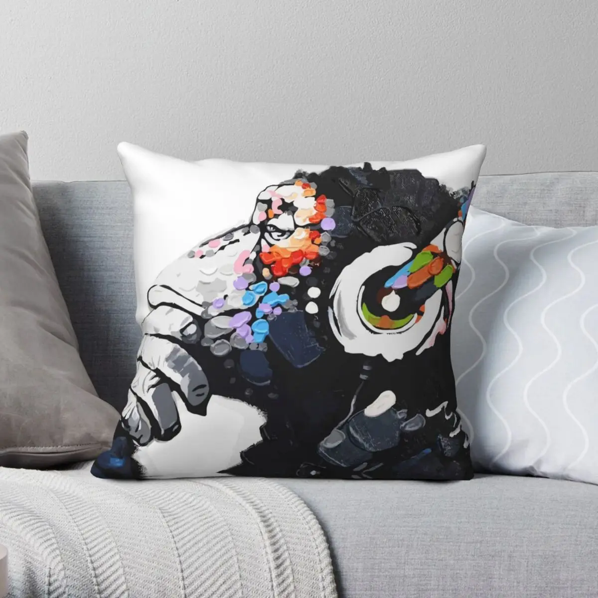 

Banksy DJ Monkey Thinker Square Pillowcase Polyester Linen Velvet Pattern Zip Decorative Pillow Case Sofa Cushion Cover