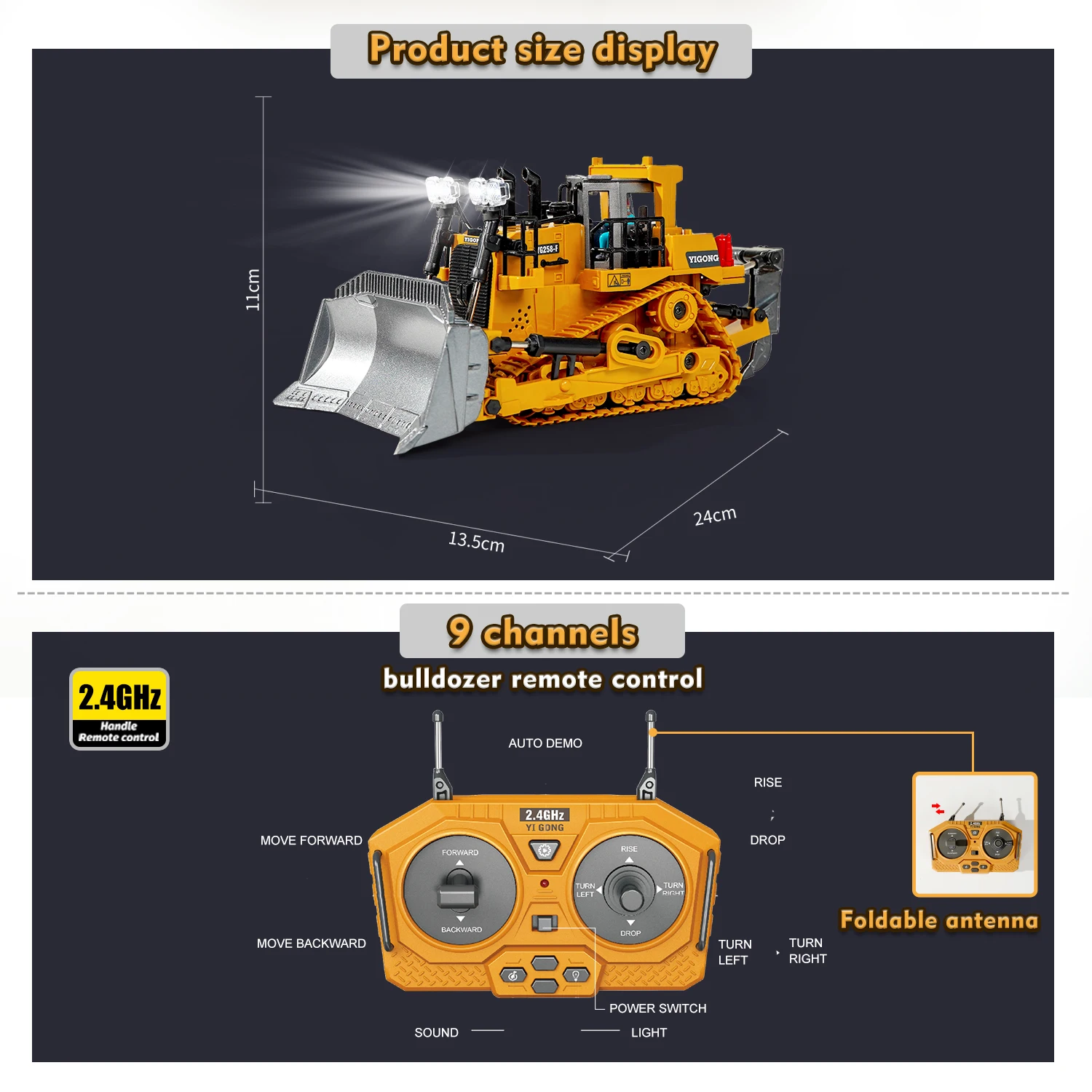 Children 2.4G Remote Control Excavator RC Model Car Toys Dump Truck Bulldozer 4