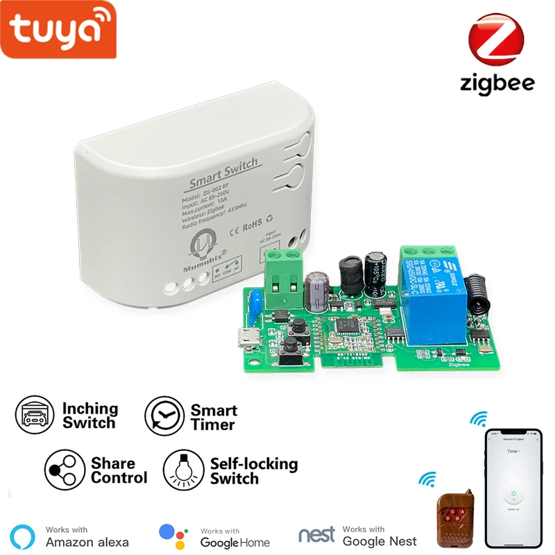 Tuya Zigbee 1 Channel 85 250V Click the Self locking Module ,Smart DIY Inching Switch,RF433