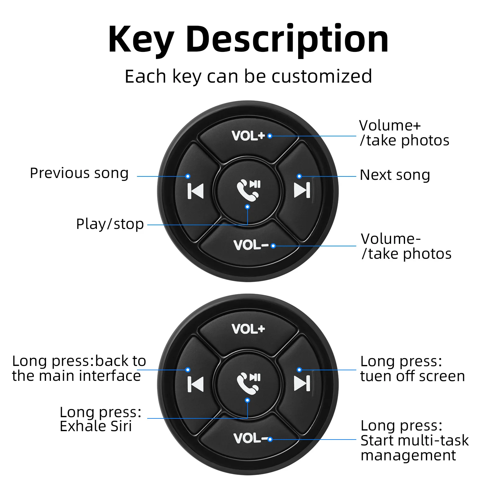 5 Keys Wireless Media Button Remote Controller Car Motorcycle Bike Steering Whee