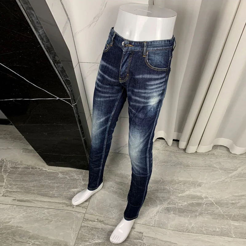 Fashion Designer Men Jeans High Quality Retro Blue Stretch Slim Fit Ripped Jeans Men Italian Style Vintage Brand Denim Pants