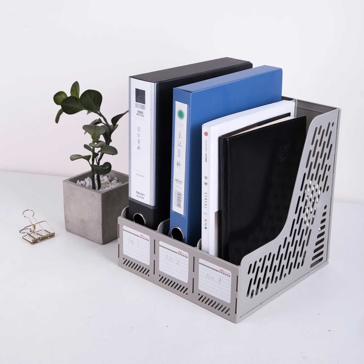 Deli Magazine Container PP Material Triptych Document Holder Frame Assemble Desk Organizer Storage School Office