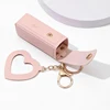 Portable Leather Lipstick Bag Makeup Pouch Lip Balm Bag Keychain Holder Lipsticks Protective Cover With Mirror 3