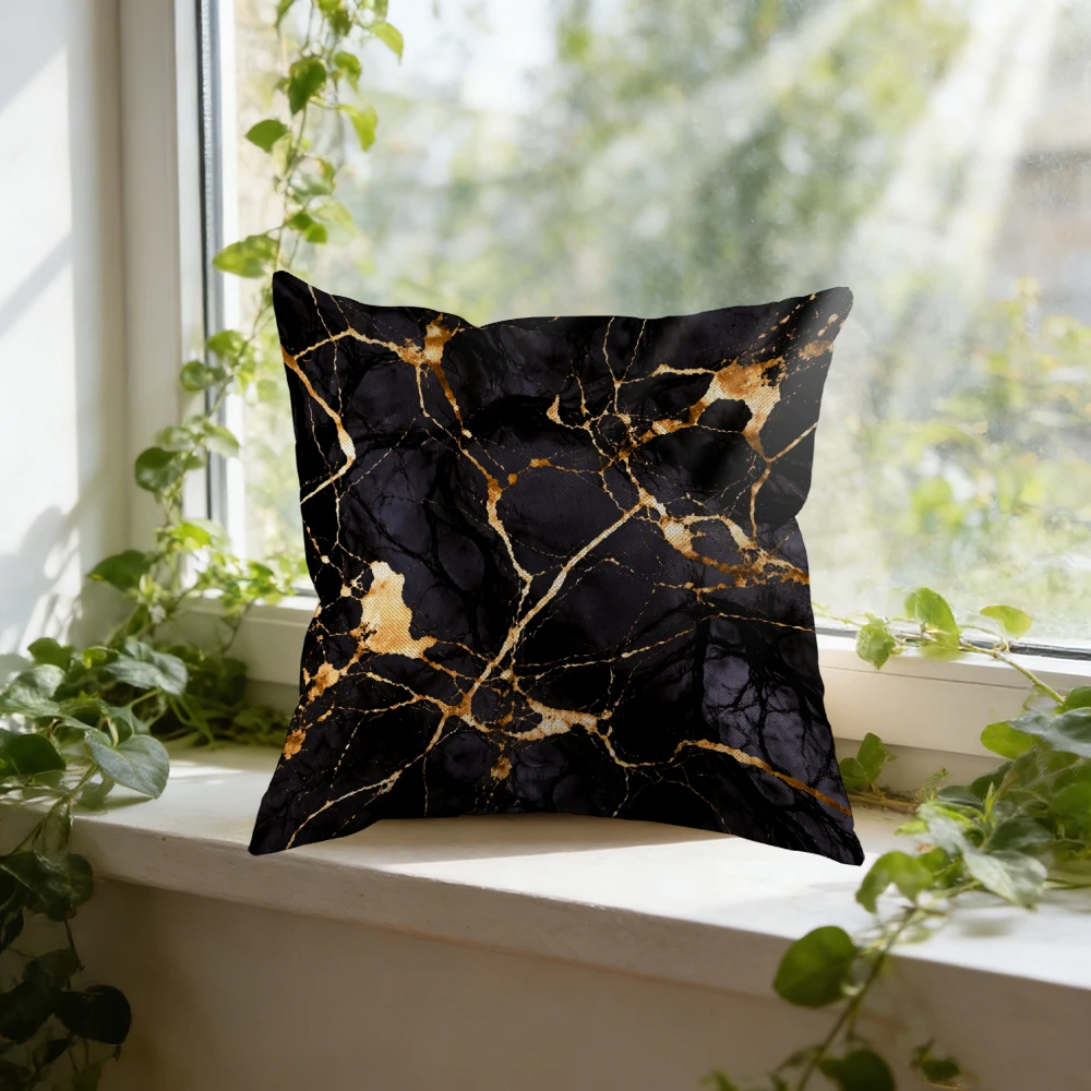 Elegant Black and Gold Marble Decorative Throw Pillow