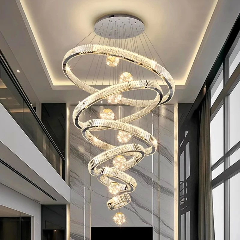 Modern Crystal Chandelier Lustre Stair Pendant Lights Duplex Architecture Living Room Pendant Lights Home Decoration Lighting 4