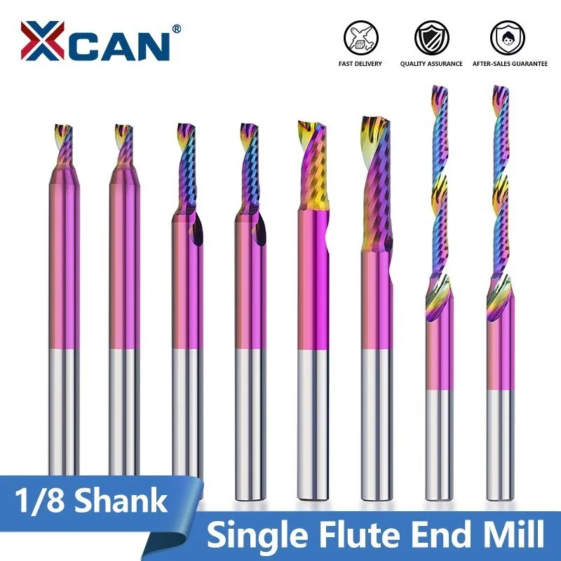 Xcan Single Flute End Mill 1/8(3.175mm) Shank O Flute Spiral Router Bit Super Nano Coated Wood