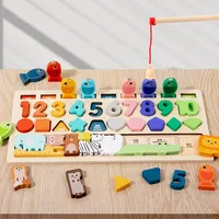 Montessori Busy Board Toy Wooden Shape Matching Toy Kids Animal Puzzle Early Educational Toy Todder Fishing Game Fine Motor Toys 2