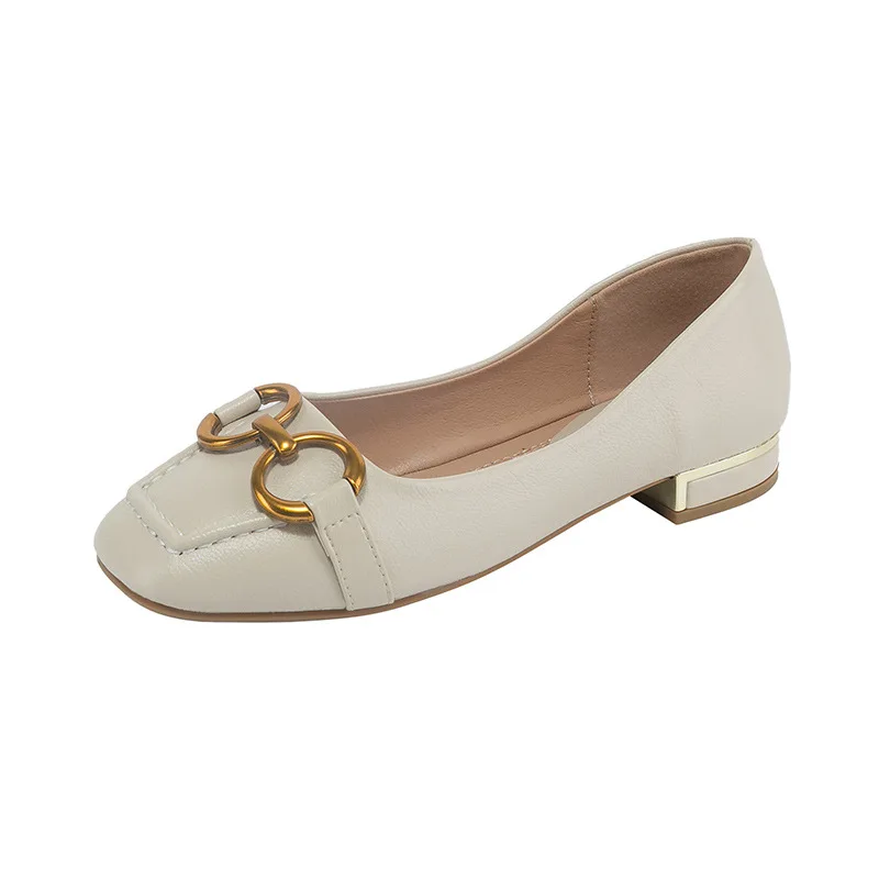 Plus Size 35-43 Women Low Heel Pumps Shoes Metal Buckle Decoration Flats Office Lady Slip on Leaher Loafers Spring Fashion M6-6