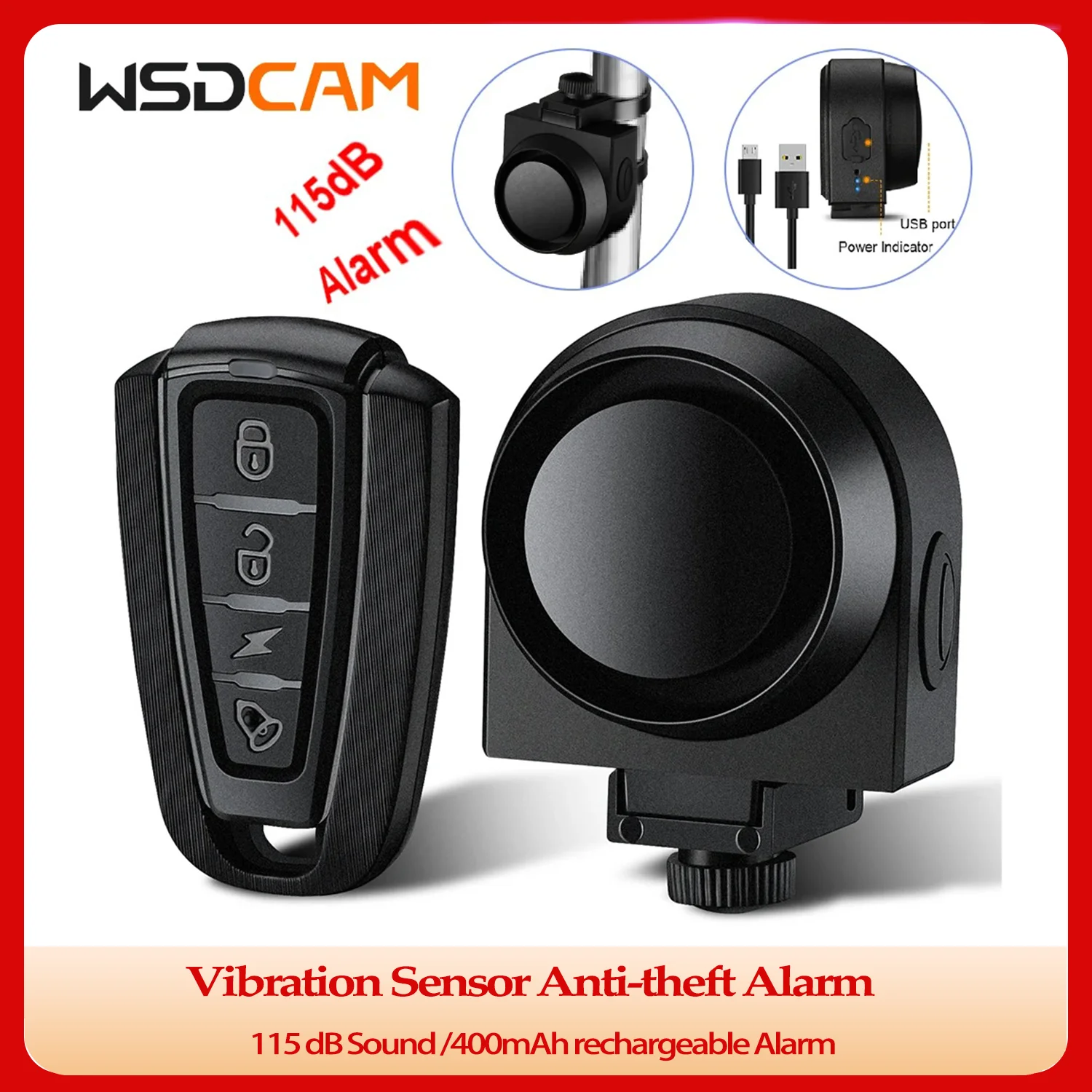 Motorcycle alarm Bicycle Motorcycle Alarm Sensitive Vibration Sensor Anti-theft Alarm Wireless USB Charging Security Protection