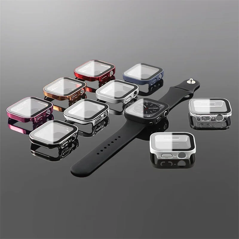 Tempered Glass + Case for Apple Watch band ultra2 44 mm 40mm PC Edge Screen Protector cover iWatch series 9 8 7 6 5 4 se 41mm 45mm apple watch screen protector case apple watch screen protector watch screen protector case watch cover watch protective case watch case watch protective cover apple watch case watch screen protector