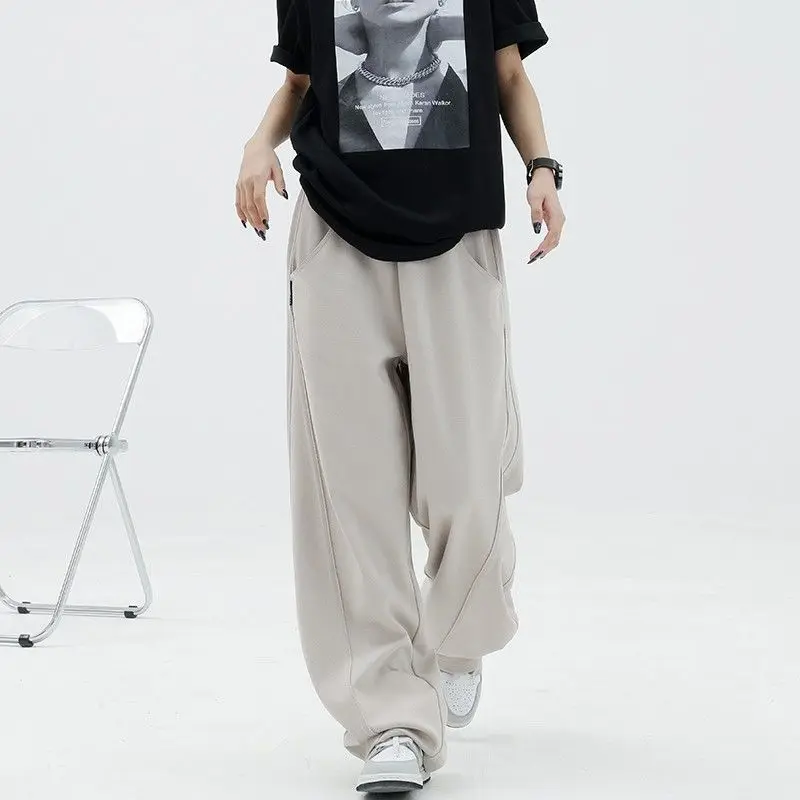 Street Casual Elastic Waist Wide Leg Pants Spring Autumn New Solid Color Loose Simplicity Pants Fashion Trend Women Clothing