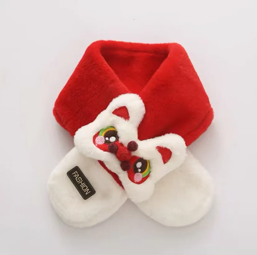 Children's Scarf Winter Warm Baby Plush Scarf Thickened Men and Girls Windproof Cute Tiger Lion Dance