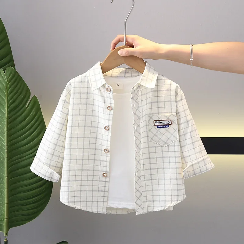 Spring Plaid Shirt for Boys Baby Casual Fashion Top Korean Style Cardigan Children's Clothing Spring Summer Autumn