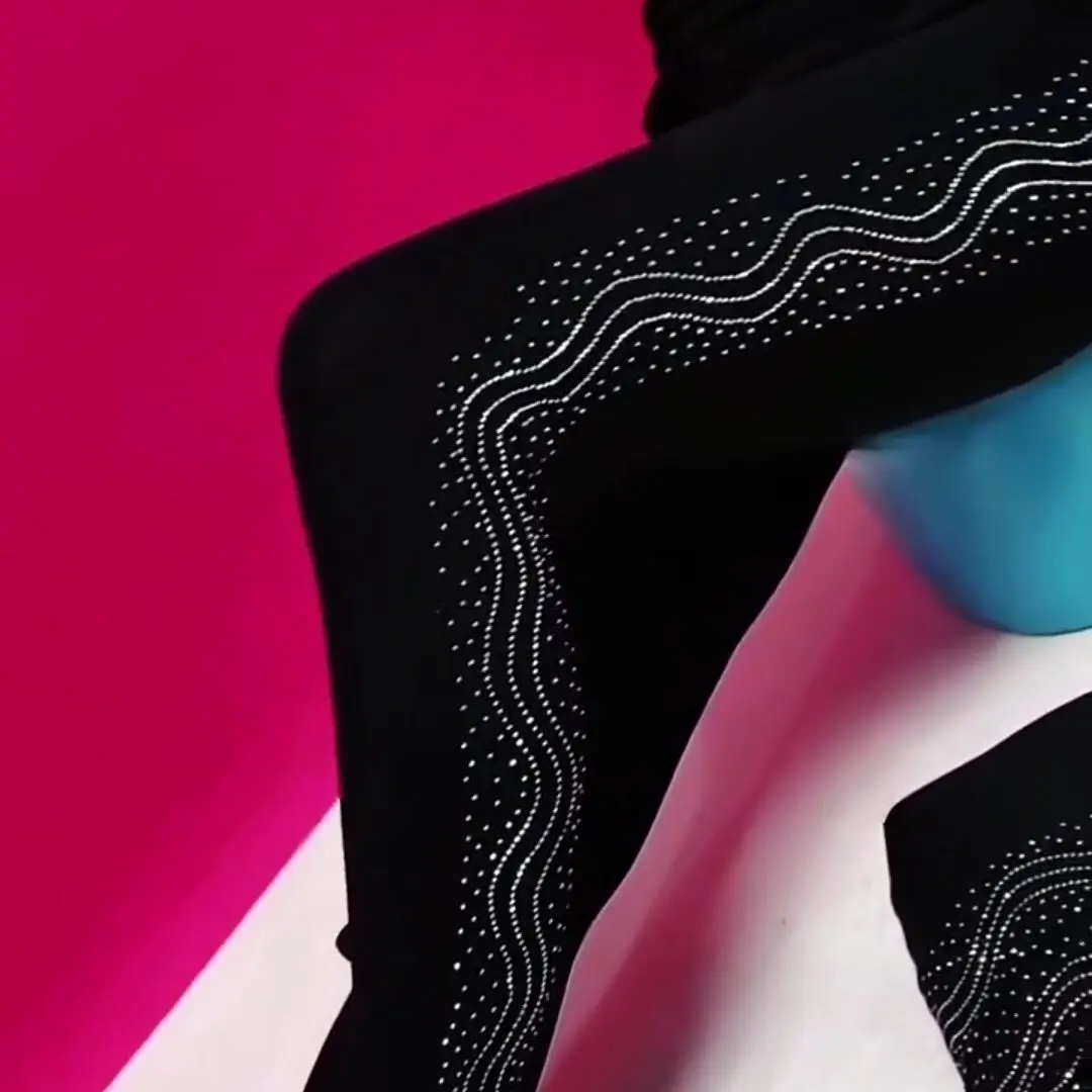 Autumn Winter Sequin Print Black Women's Leggings Pants High Waist Plus Size Pencil Trousers