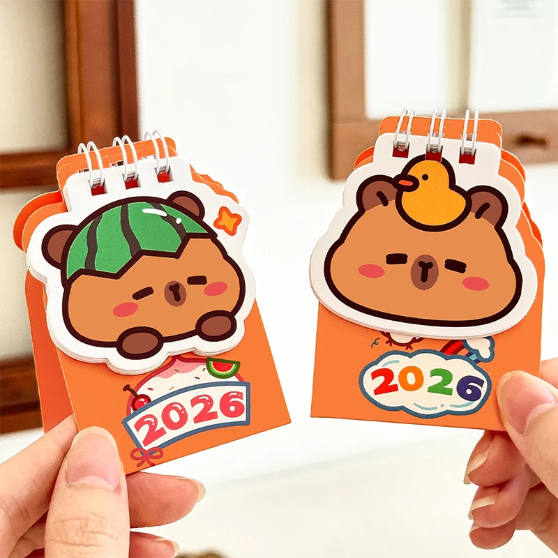 2026 미니 카피바라 책상 달력 포켓 휴대용 일일 달력 플래너 데스크탑 장식 사무용품