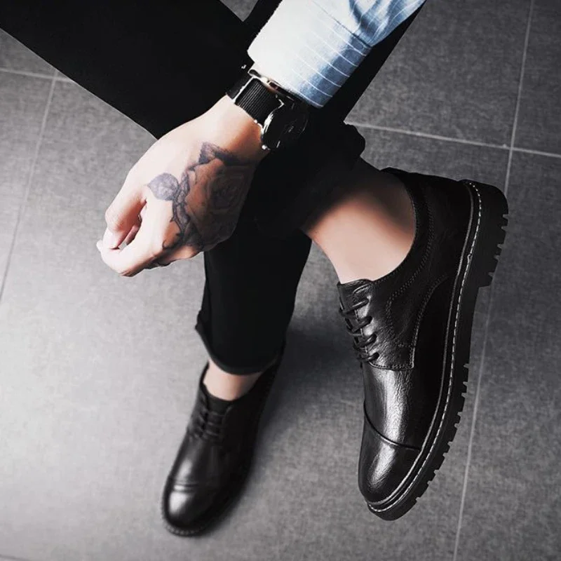 Male Casual Shoe Dress Business Flat Brogue Formal Men's Leather Shoes On Sale New In Social Adults Trend Low Price Elegant