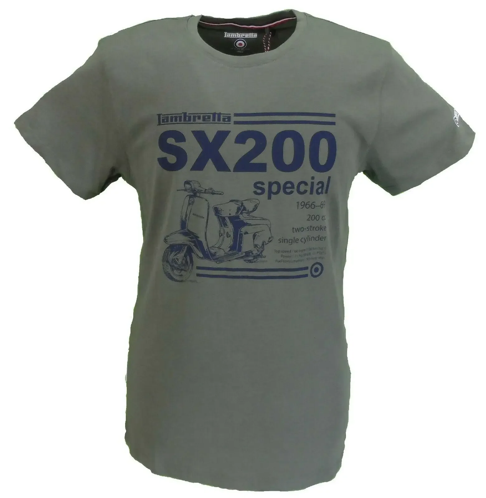 Lambretta Mens Sx 200 Khaki Green Retro 100% Cotone T Shirt
