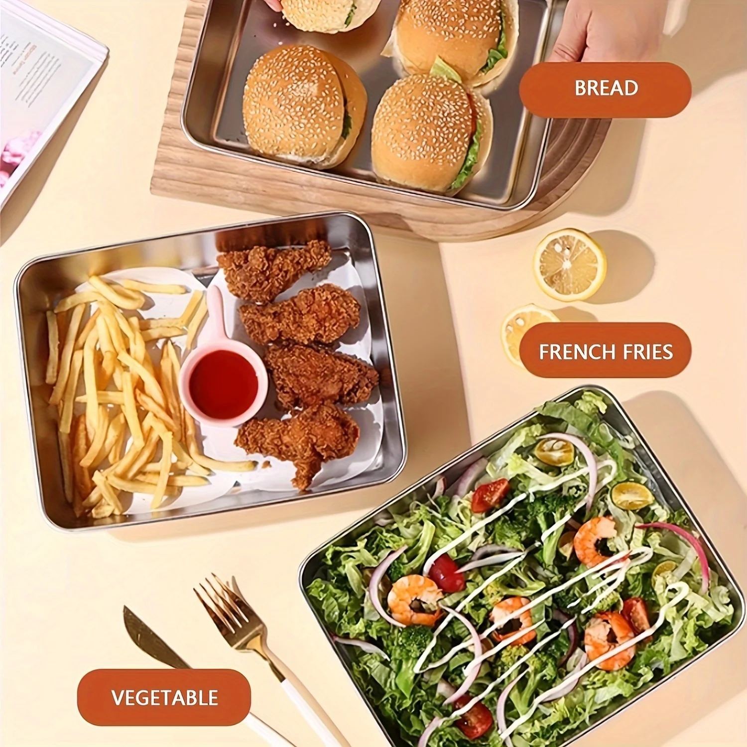 5 Stainless Steel Food Storage Containers Set Transparent Lids Stackable For Meat/Fruits/Veggies In Camping