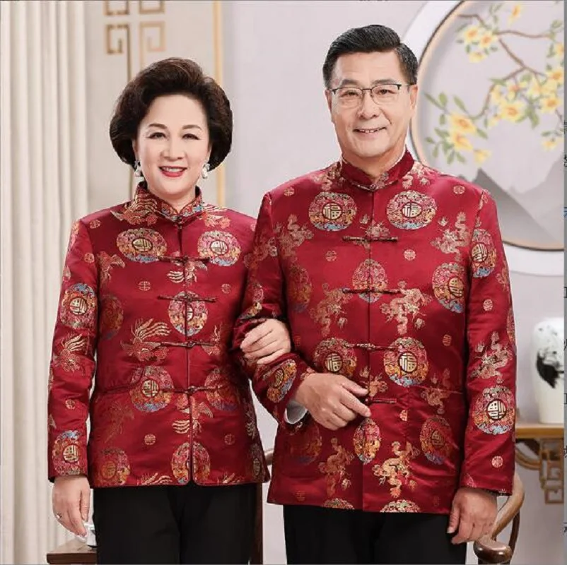 Spring Autumn Men Women Chinese Style Long Sleeve Jacket Satin Embroidery Tang Suit New Year Birthday Party Coat men chinese style shirt hanfu jacket