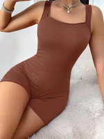 Plus Size Women's Square Neck Sleeveless Solid Colour Yoga Jumpsuit Fitness Ribbed Knit Sports Bodysuit Summer's Best Choice - Image 4
