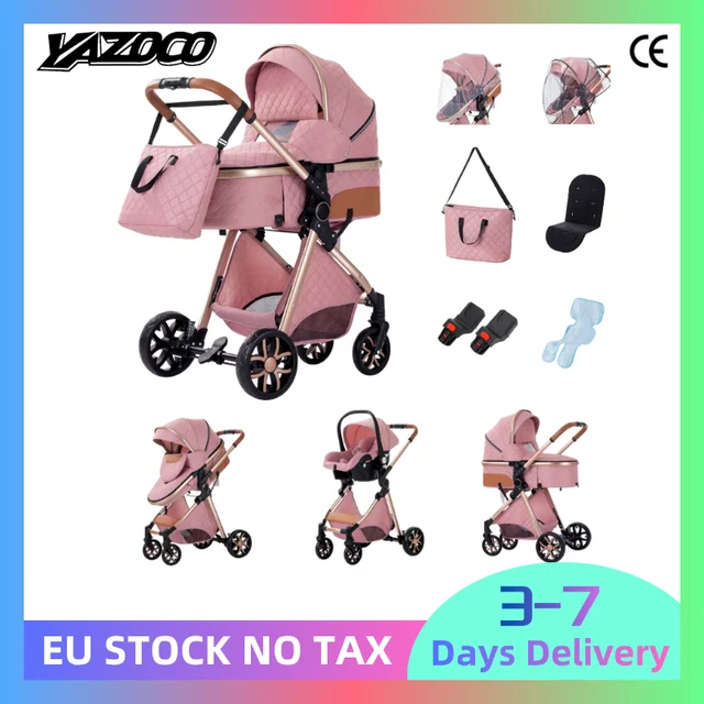 Poussette 3 en 1 multifonctionnelle pour bébé, chariot haute position, inclinable, pliable et léger, poussette de marche, landau 1