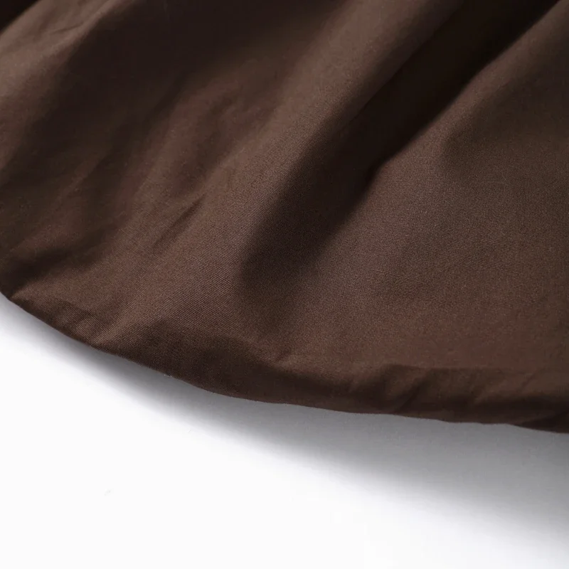 Elegant Knitted Patchwork Brown A-line Dress Women O-neck Short Sleeves Pleated Ruffles Mini Dresses 2025 Lady Solid Vestidos