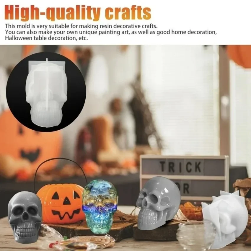 New 1 Pcs DIY Silicone Resin Casting Mold 3D Skull Head Halloween Epoxy Craft Mould Tool Silicone Molds For Resin Home Supplies