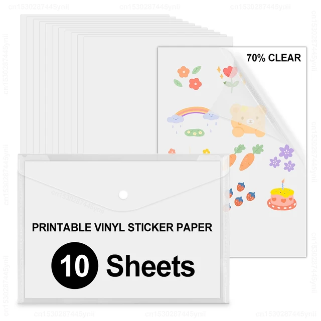 10Sheets Transparent Printable Vinyl Sticker Paper Waterproof A4