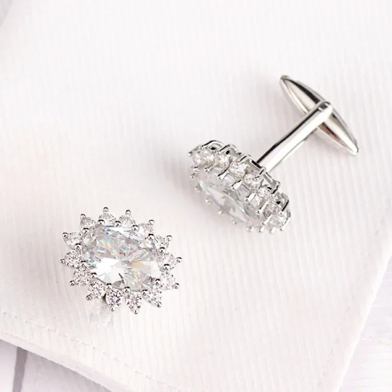 Mens Cufflinks Men's Luxury Rhinestone Crystal Cufflinks for French Shirt Cuff Links for Business Banquet Cocktail Party Wedding Anniversary