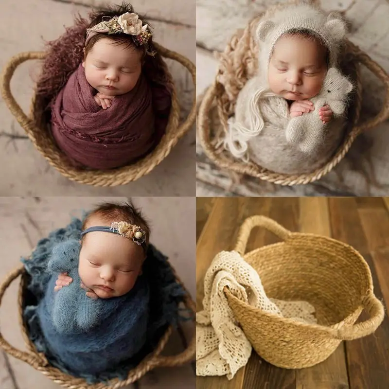 

Newborn Photo Shooting Basket Children Baby Photography Woven Baskets Photography Props Basin Big Day Record