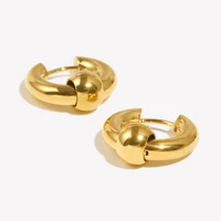 E.B.belle Classic Style Round Beads Hoop Earrings Gold Plated Stainless Steel Daily Life Water Proof Fashion Women Jewelry