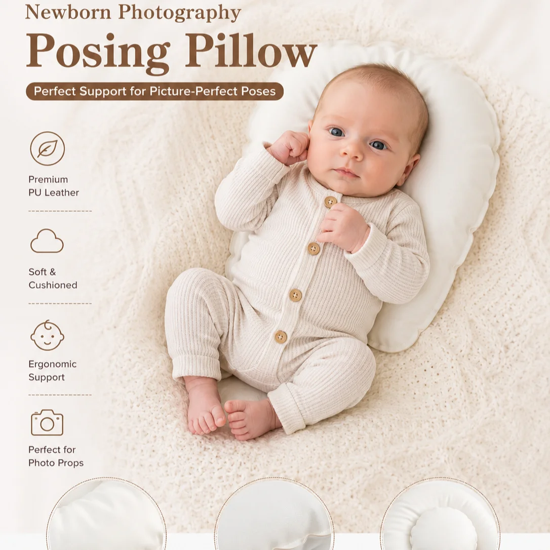Cuscino di Supporto per Fotografia Neonatale, Cuscino in Pelle per Posare il Neonato, Accessori per Servizi Fotografici in Cesta o Lettino - immagine 4