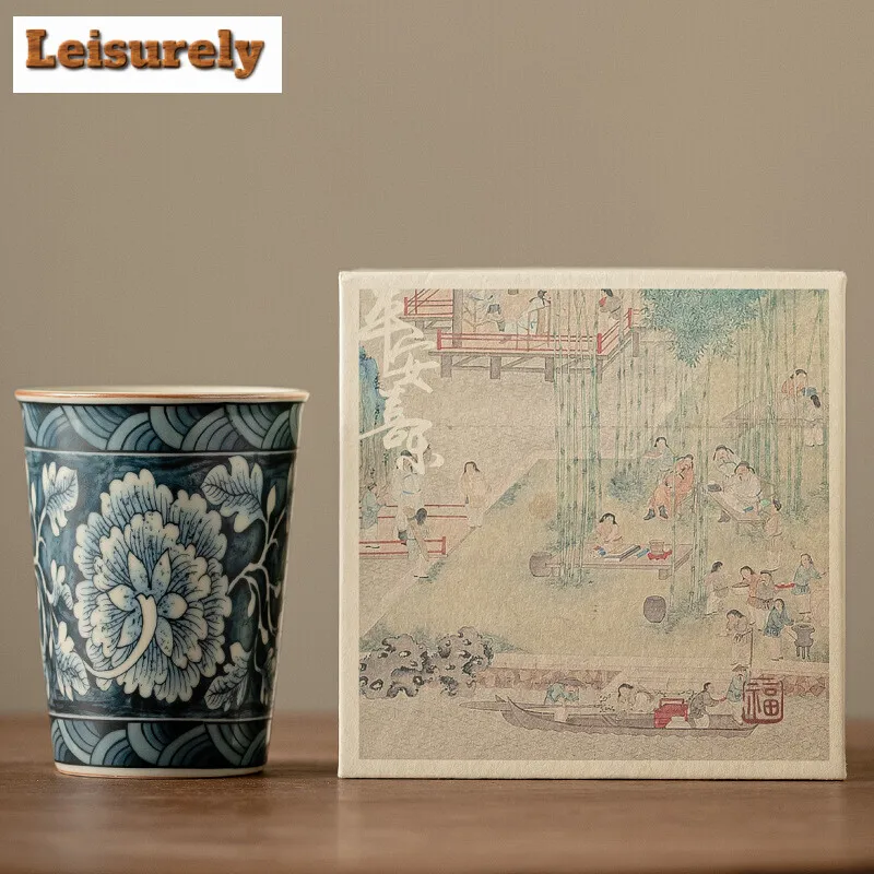 210ML Retro Ru Kiln Porcelain Cola Cup Handmade Blooming Flowers Ceramic Tea Mark Water Mug Coffee Mug Kung Fu Teaset Drinkware