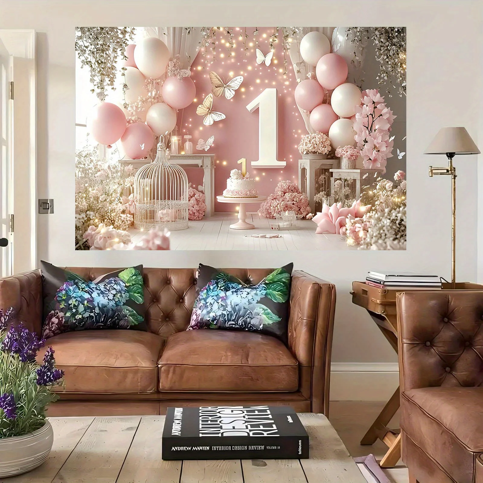 Ein eleganter rosa Schmetterlings-Partyhintergrund – ein romantisches 1. Jahrestag mit Themen von Luftballons, Blumen und Schmetterlingen – Detail 9
