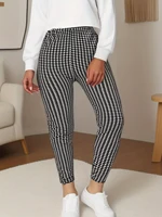 CUHAKCI Plus Size Elastic Casual Leggings Sports Tight Pants Thousand Bird Plaid Comfortable Soft Breathable Cropped Pants - Image 3