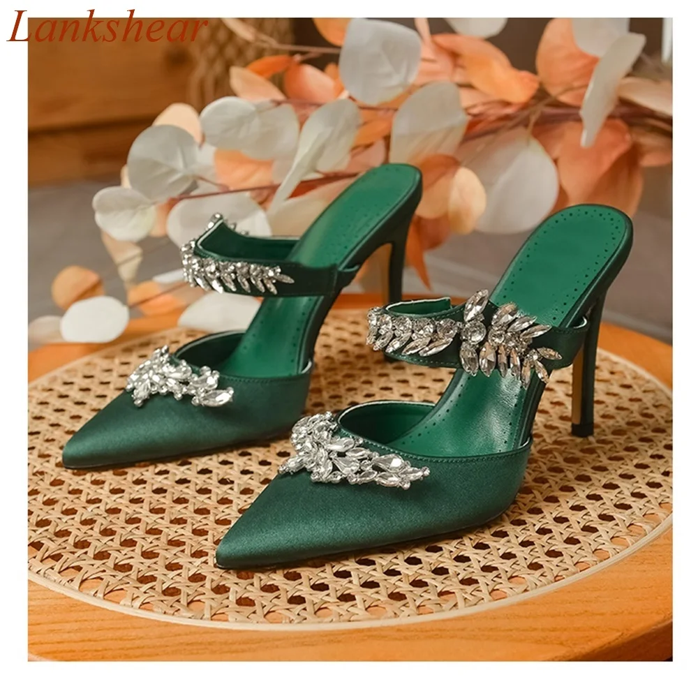 

Pointed Toe Rhinestones Women Slippers Blingbling Niche Design Fashion Stiletto Heels Sexy Party Women Shoes 2024 New Arrivals
