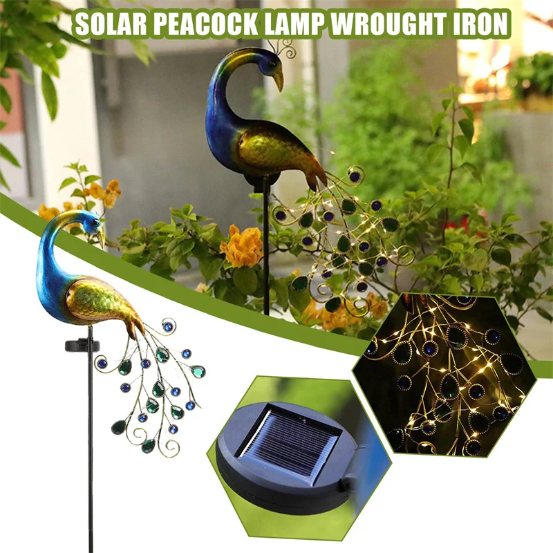 Solar Powered LED Lawn Light, pavão impermeável, Fairy Garden Decor Lamp, Pavilhão Quintal Paisagem, J1E6