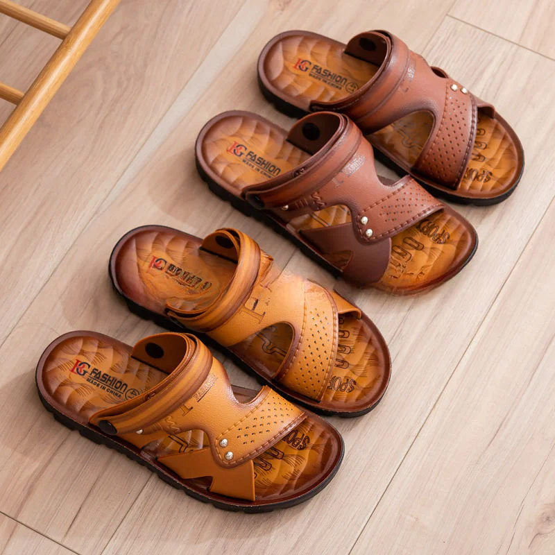 صنادل جلدية خارجية بمقدمة مفتوحة ، شباشب شاطئ صيفية ، مانعة للانزلاق ، أحذية مزدوجة الغرض تسمح بتنفس الهواء ، صنادل مريحة غير رسمية ، جديدة