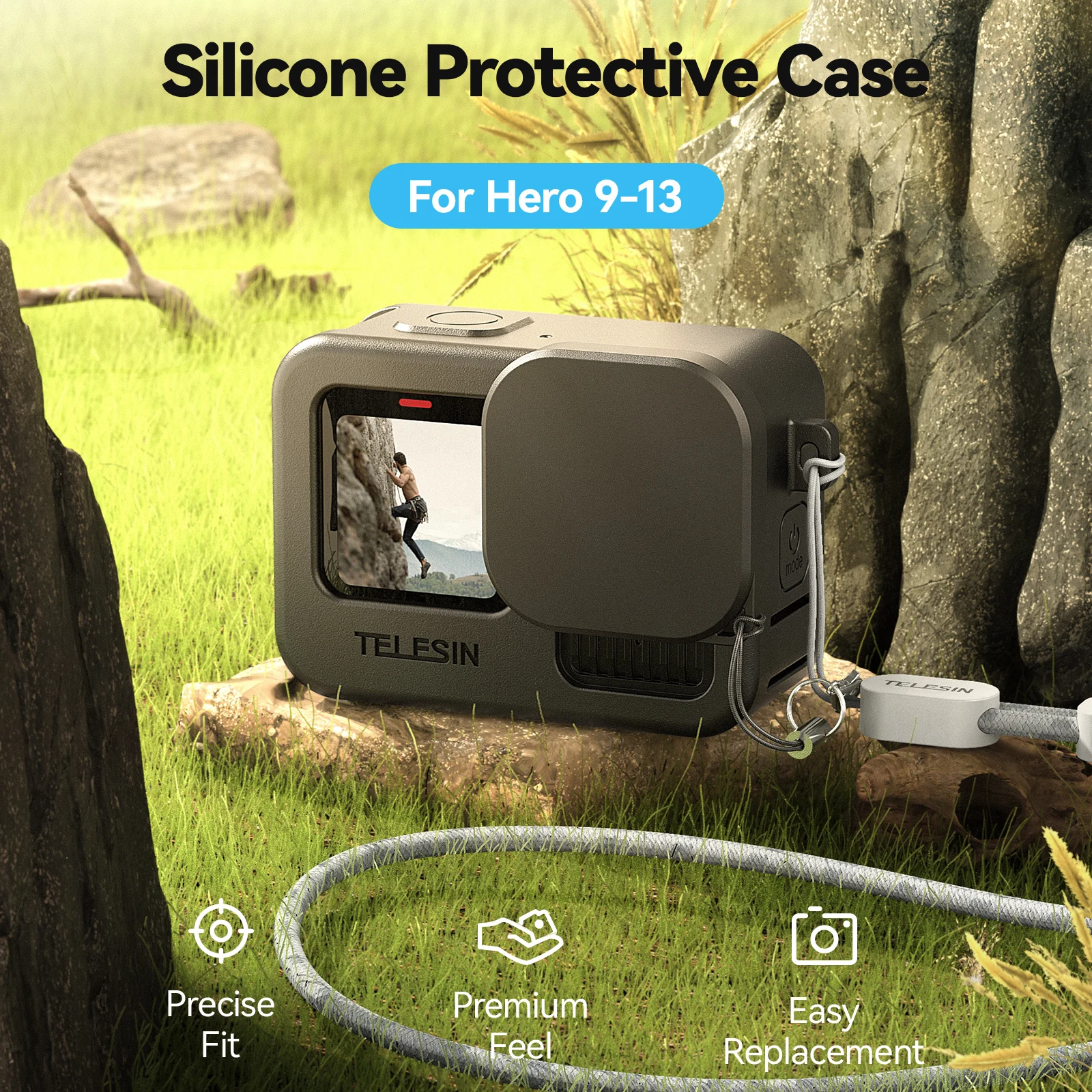 Dragonne incluse avec l'étui TELESIN pour GoPro, offrant sécurité et confort lors des prises de vue
