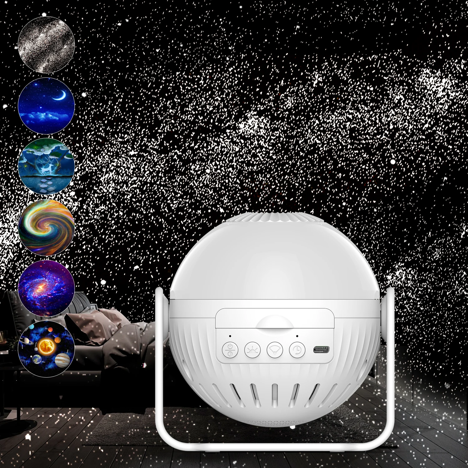 LED 별 프로젝터 야간 조명, 천문관 프로젝터, 갤럭시 별이 빛나는 하늘 프로젝터 램프, USB 회전 야간 조명, 7 in 1