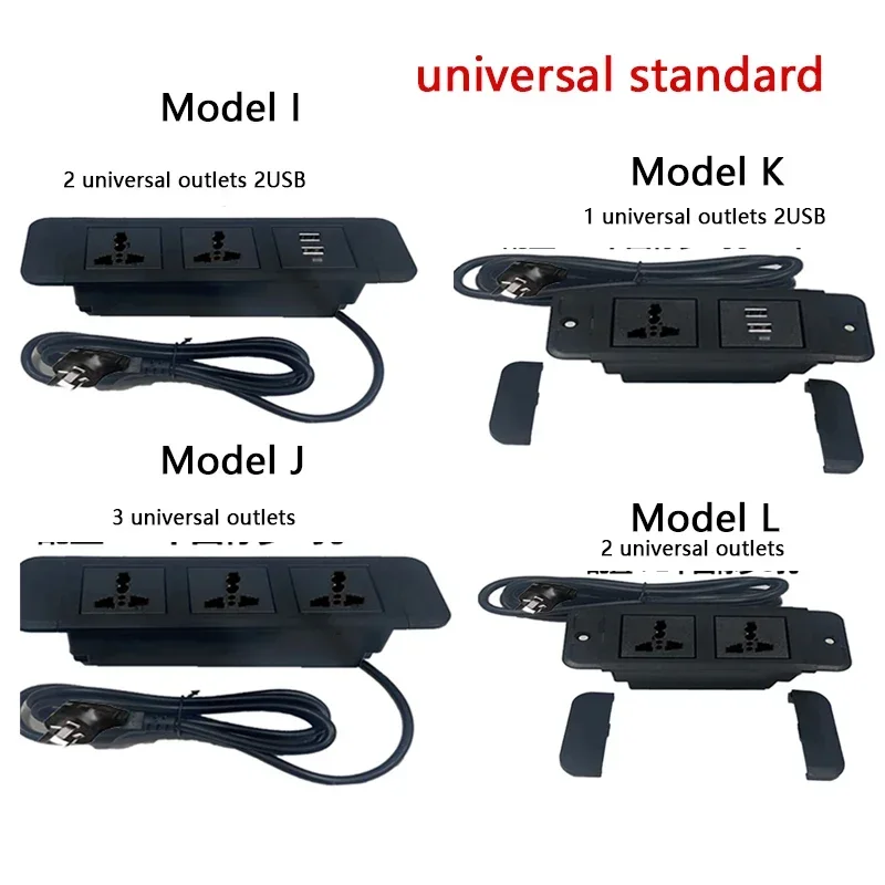 Table Hidden power Sockets EU/UK/US/AU 3 Outlet 2 USB Embedded Power Bedside Table Row Office Desktop 10A 110V 220V Black Socket 4