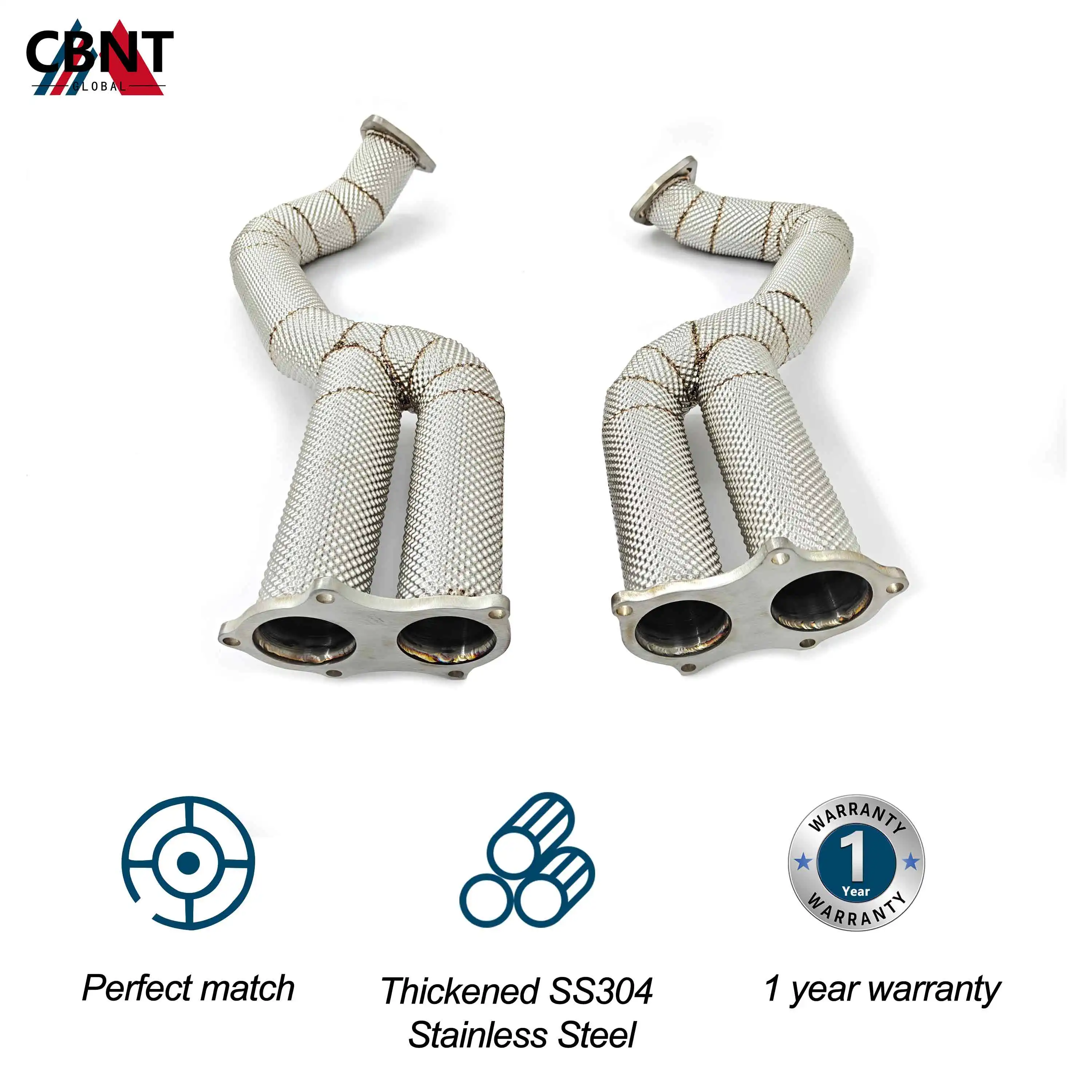 CBNT Exhaust-pipe Downpipe Exhaust Header with Heat Shield for Porsche 718 Cayman GT4/Spyder/GTS 4.0L High Performance SS304