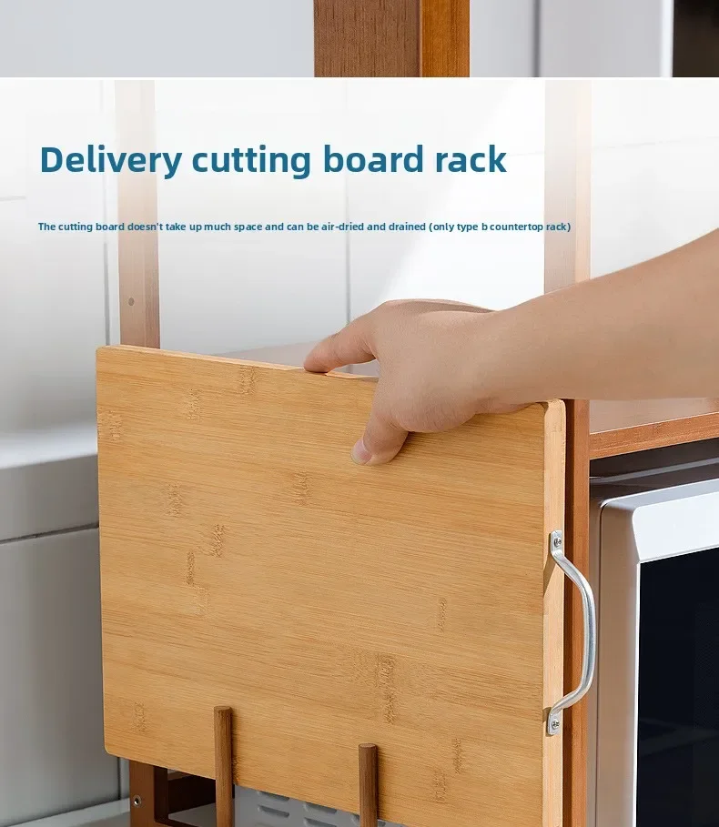 Bamboo Double-Layer Countertop Microwave and Oven Storage Shelf Rack — detail 15