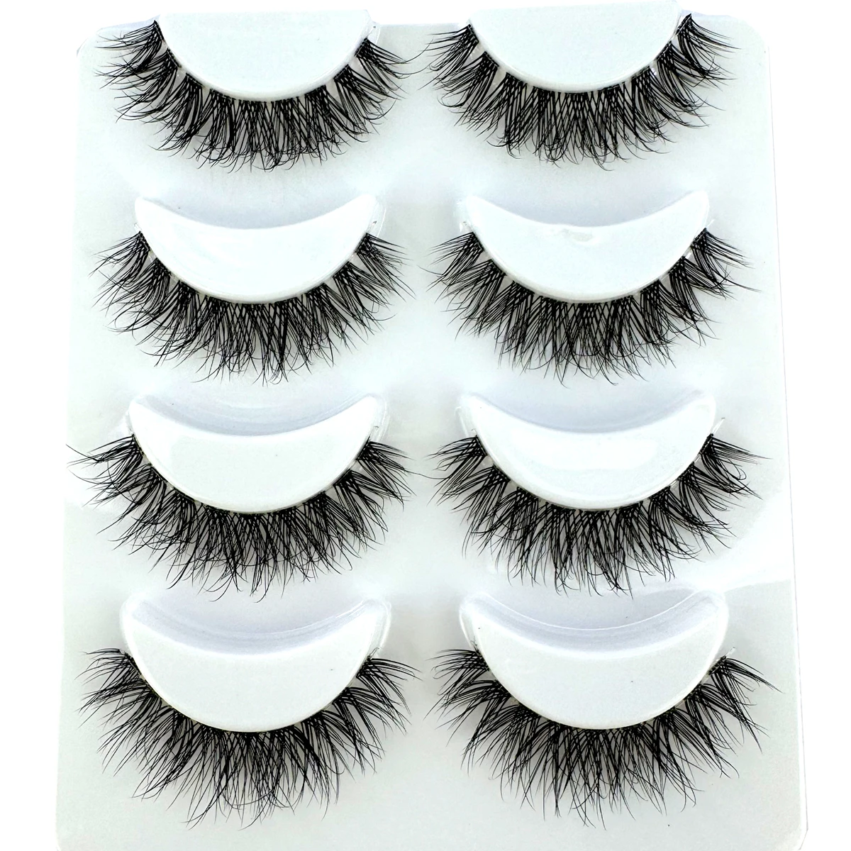 Neue 4 Paar natürliche, flauschige 3D-Volumen-Wimpern mit transparentem Band – weiche, leichte und wiederverwendbare Wimpernverlängerung – Detail 1
