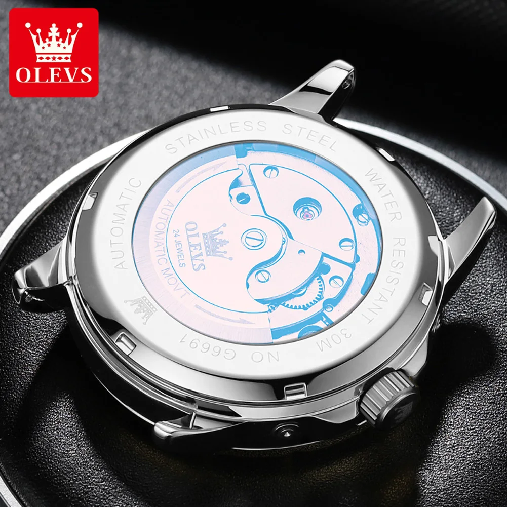 OLEVS Multifunctional  Men's Self-Wind Tourbillon Mechanical Watches Water Resistant Automatic Skeleton Watch Men Relojes