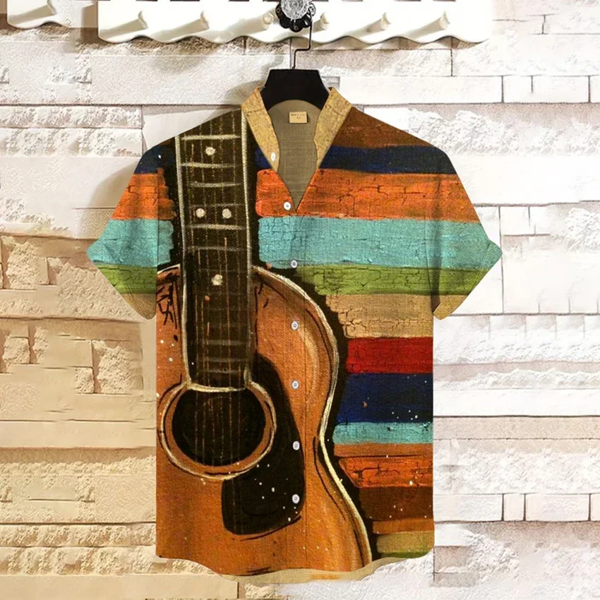 2024 Hawaiian casual men's short-sleeved shirt cute otter print men's stand-up collar tops daily large size fashion men's shirt 3