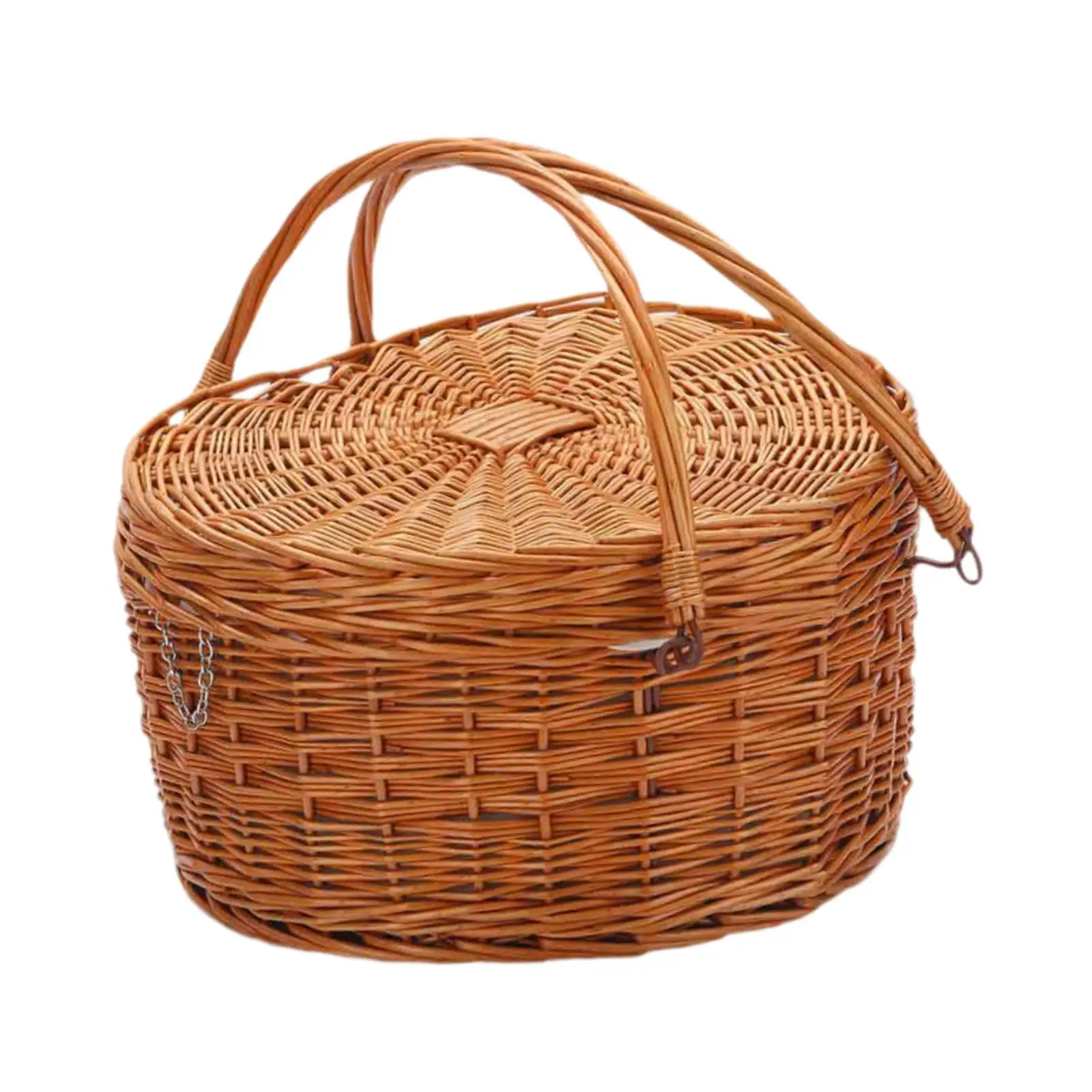 Picnic Basket with Lid Heart Shape Desktop Organizer Sturdy Storage Basket with Handles for Outdoor Barbecue BBQ Camping Candy